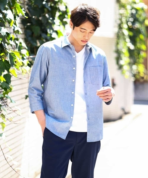 a.v.v（アーヴェヴェ）の「【定番アイテム】リネン混シャツ 7分袖（さらリネシリーズ）（シャツ/ブラウス・メンズ・ミント/ブルー/オレンジ/ライラック・44/46/48/50/52）」の19枚目の写真