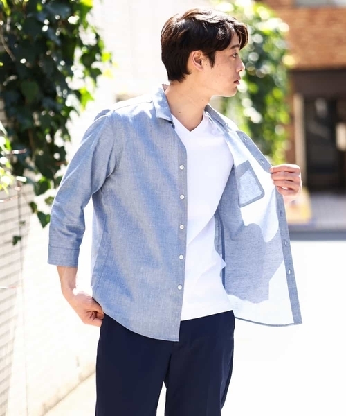 a.v.v（アーヴェヴェ）の「【定番アイテム】リネン混シャツ 7分袖（さらリネシリーズ）（シャツ/ブラウス・メンズ・ミント/ブルー/オレンジ/ライラック・44/46/48/50/52）」の20枚目の写真