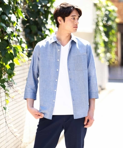 a.v.v（アーヴェヴェ）の「【定番アイテム】リネン混シャツ 7分袖（さらリネシリーズ）（シャツ/ブラウス・メンズ・ミント/ブルー/オレンジ/ライラック・44/46/48/50/52）」の21枚目の写真