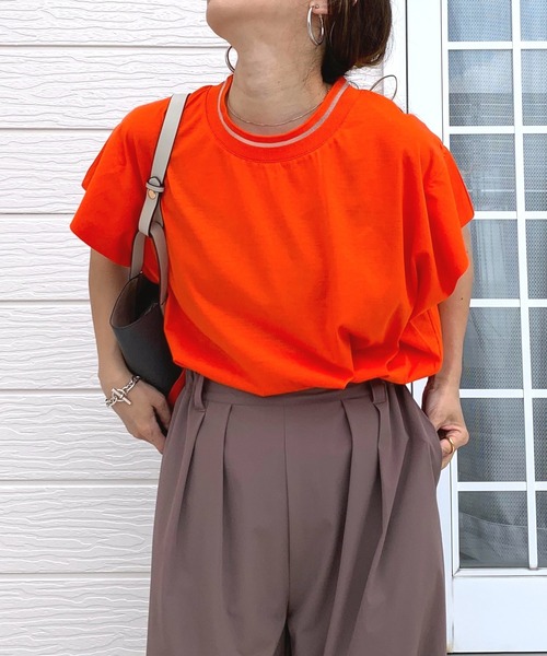 Q(キュー)の「襟ラインシンプルT(Tシャツ/カットソー・レディース・ブラック/ホワイト/オレンジ・MEDIUM)」の17枚目の写真