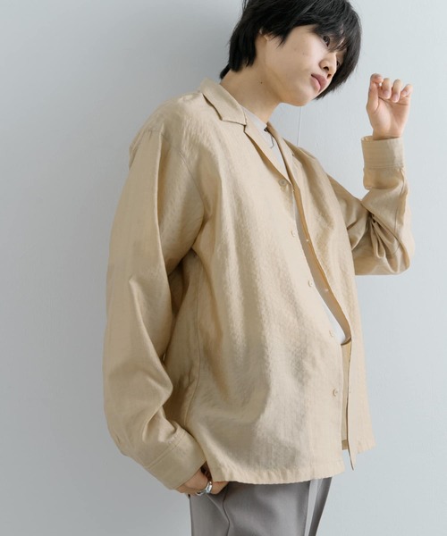 SENSE OF PLACE by URBAN RESEARCH（センスオブプレイスバイアーバンリサーチ）の「シアーストライプオープンカラーシャツ（シャツ/ブラウス・メンズ・カーキ/ライトベージュ/ブラック・LARGE/MEDIUM）」の6枚目の写真