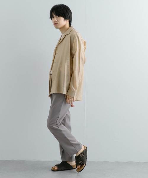 SENSE OF PLACE by URBAN RESEARCH（センスオブプレイスバイアーバンリサーチ）の「シアーストライプオープンカラーシャツ（シャツ/ブラウス・メンズ・カーキ/ライトベージュ/ブラック・LARGE/MEDIUM）」の9枚目の写真