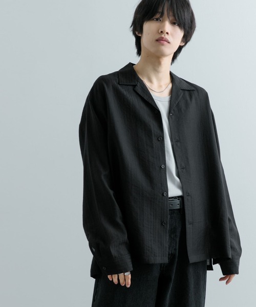 SENSE OF PLACE by URBAN RESEARCH（センスオブプレイスバイアーバンリサーチ）の「シアーストライプオープンカラーシャツ（シャツ/ブラウス・メンズ・カーキ/ライトベージュ/ブラック・LARGE/MEDIUM）」の13枚目の写真