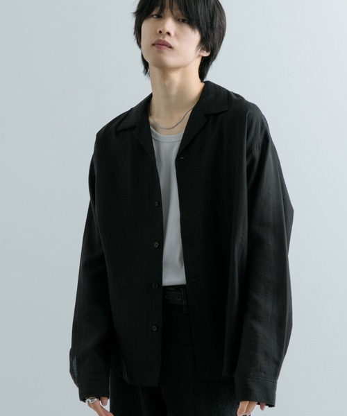 SENSE OF PLACE by URBAN RESEARCH（センスオブプレイスバイアーバンリサーチ）の「シアーストライプオープンカラーシャツ（シャツ/ブラウス・メンズ・カーキ/ライトベージュ/ブラック・LARGE/MEDIUM）」の14枚目の写真