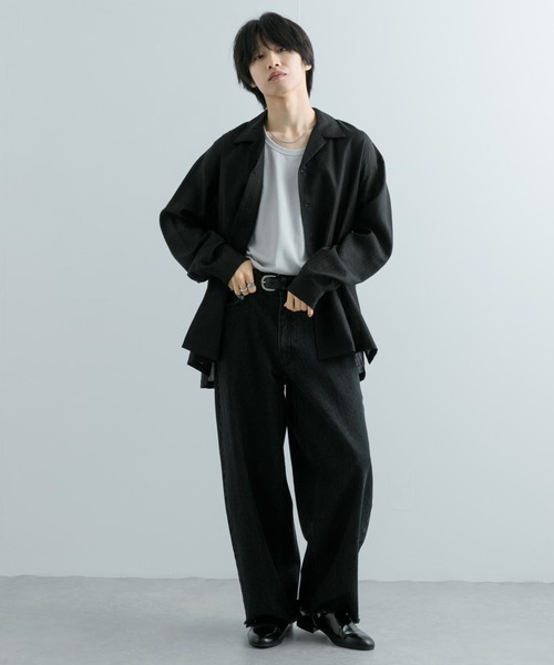 SENSE OF PLACE by URBAN RESEARCH（センスオブプレイスバイアーバンリサーチ）の「シアーストライプオープンカラーシャツ（シャツ/ブラウス・メンズ・カーキ/ライトベージュ/ブラック・LARGE/MEDIUM）」の15枚目の写真