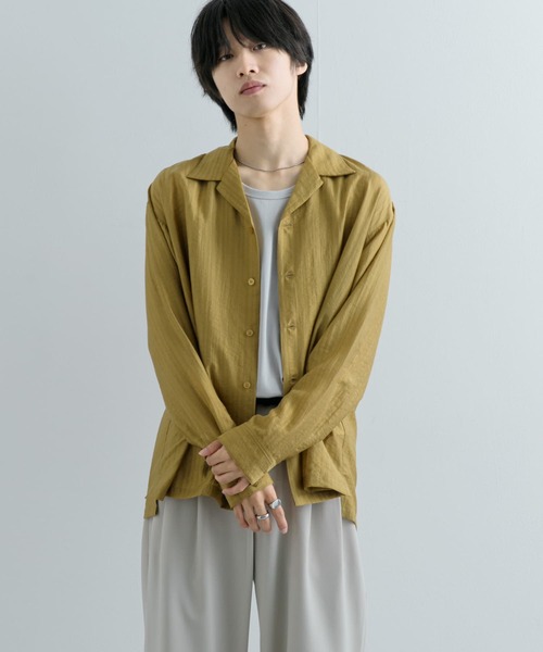 SENSE OF PLACE by URBAN RESEARCH（センスオブプレイスバイアーバンリサーチ）の「シアーストライプオープンカラーシャツ（シャツ/ブラウス・メンズ・カーキ/ライトベージュ/ブラック・LARGE/MEDIUM）」の18枚目の写真