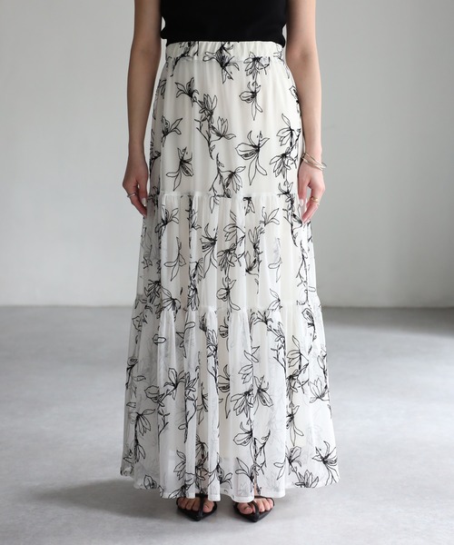 Riberry（リベリー）の「2WAYオーガンジー花柄ティアードスカート（スカート・レディース・ブラック/オフホワイト/グレイッシュベージュ/グレー・FREE）」の18枚目の写真