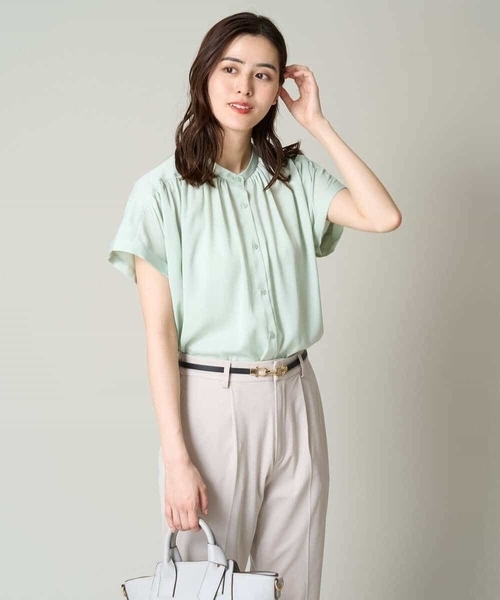 a.v.v（アーヴェヴェ）の「サテンギャザーブラウス（シャツ/ブラウス・レディース・ミント/ベージュ/チャコールグレー/ダークインディゴブルー・40/38/36/34/42）」の5枚目の写真