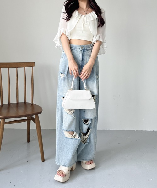 Heather（ヘザー）の「シアーフリルリボンカーディガン 125529