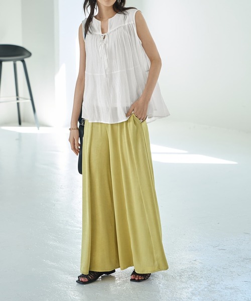 STYLE DELI(スタイルデリ)の「【LUXE】コットン楊柳ノースリブラウス(シャツ/ブラウス・レディース・ホワイト/ターコイズブルー・FREE)」の5枚目の写真