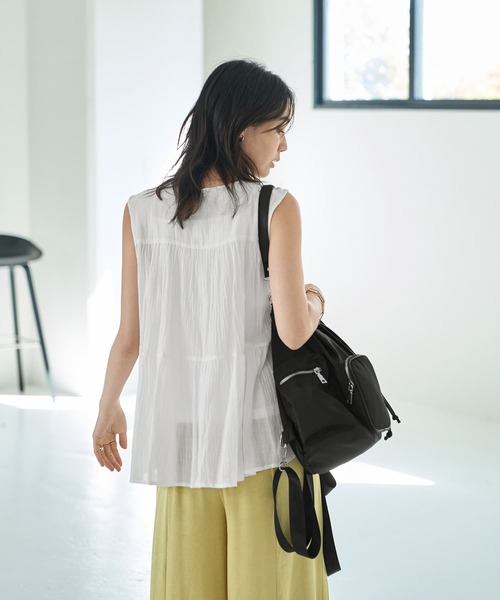 STYLE DELI(スタイルデリ)の「【LUXE】コットン楊柳ノースリブラウス(シャツ/ブラウス・レディース・ホワイト/ターコイズブルー・FREE)」の8枚目の写真