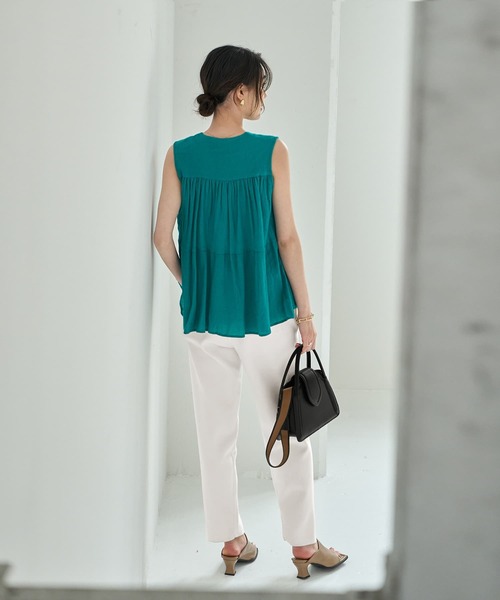 STYLE DELI(スタイルデリ)の「【LUXE】コットン楊柳ノースリブラウス(シャツ/ブラウス・レディース・ホワイト/ターコイズブルー・FREE)」の9枚目の写真