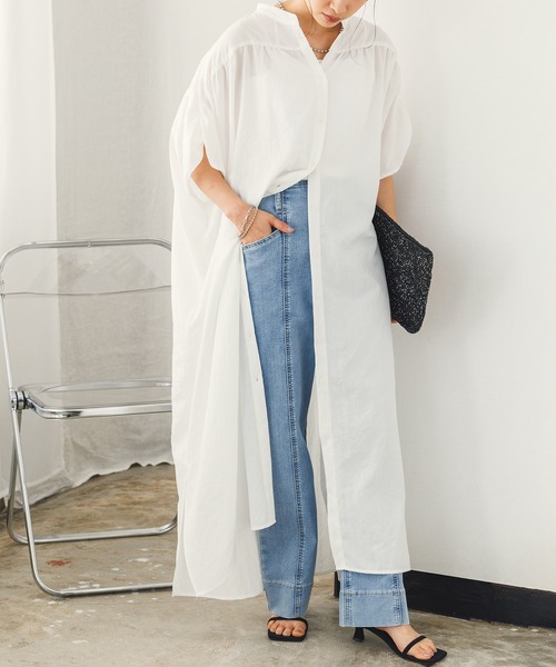 hunch（ハンチ）の「ギャザールーズシャツワンピース（シャツワンピース・レディース・セージグリーン/ホワイト/ブラック・FREE）」の2枚目の写真