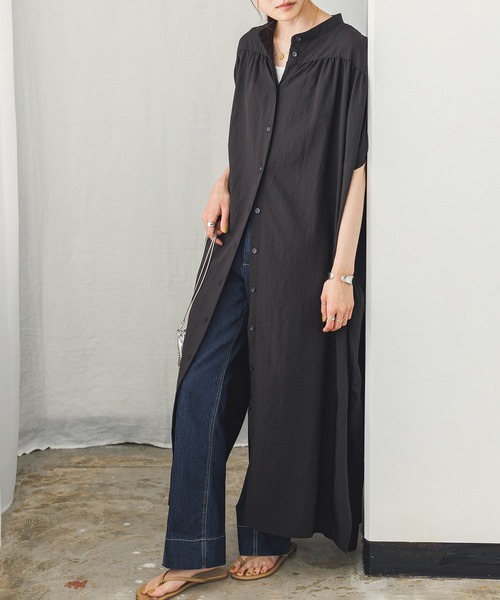 hunch（ハンチ）の「ギャザールーズシャツワンピース（シャツワンピース・レディース・セージグリーン/ホワイト/ブラック・FREE）」の3枚目の写真