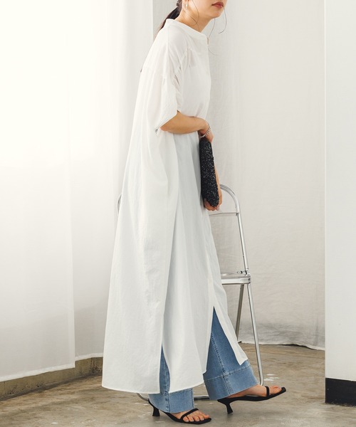 hunch（ハンチ）の「ギャザールーズシャツワンピース（シャツワンピース・レディース・セージグリーン/ホワイト/ブラック・FREE）」の4枚目の写真