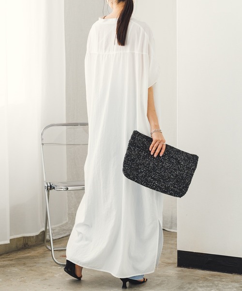 hunch（ハンチ）の「ギャザールーズシャツワンピース（シャツワンピース・レディース・セージグリーン/ホワイト/ブラック・FREE）」の5枚目の写真