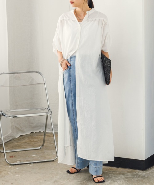 hunch（ハンチ）の「ギャザールーズシャツワンピース（シャツワンピース・レディース・セージグリーン/ホワイト/ブラック・FREE）」の6枚目の写真