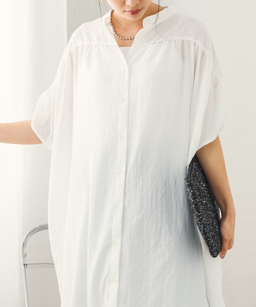 hunch（ハンチ）の「ギャザールーズシャツワンピース（シャツワンピース・レディース・セージグリーン/ホワイト/ブラック・FREE）」の7枚目の写真