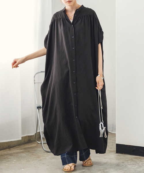 hunch（ハンチ）の「ギャザールーズシャツワンピース（シャツワンピース・レディース・セージグリーン/ホワイト/ブラック・FREE）」の9枚目の写真