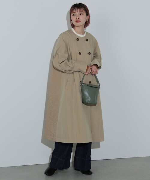 BEAMS HEART ノーカラートレンチコート　ベージュ BEAMS HEART ノーカラーコート コート バックタック ノーカラー