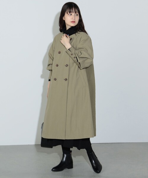 BEAMS HEART（ビームスハート）の「後ろ切替 ノーカラー ロングコート（トレンチコート・レディース・ブラック/ベージュ/オリーブ・MEDIUM/SMALL）」の3枚目の写真