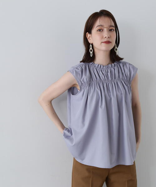 N.（N. Natural Beauty Basic）（エヌエヌナチュラルビューティーベーシック）の「◆シャーリングノースリブラウス（シャツ/ブラウス・レディース・ホワイト/ブルー/グレー・MEDIUM）」の14枚目の写真