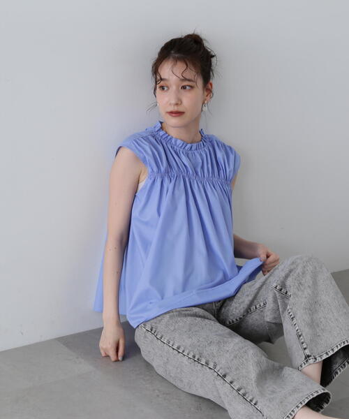 N.（N. Natural Beauty Basic）（エヌエヌナチュラルビューティーベーシック）の「◆シャーリングノースリブラウス（シャツ/ブラウス・レディース・ホワイト/ブルー/グレー・MEDIUM）」の17枚目の写真