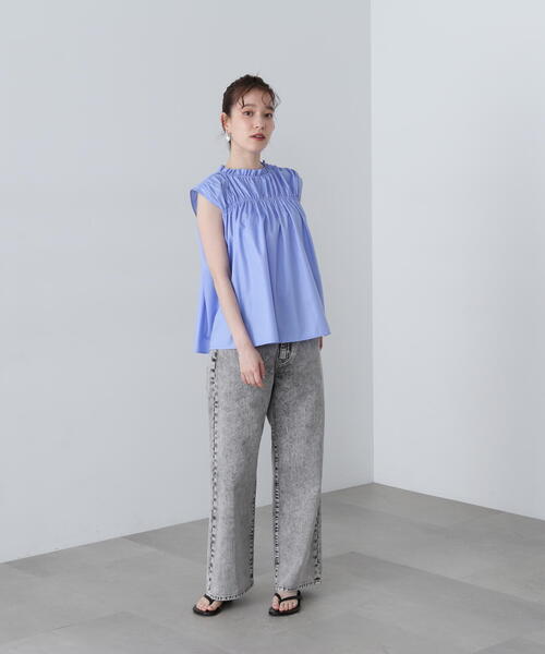 N.（N. Natural Beauty Basic）（エヌエヌナチュラルビューティーベーシック）の「◆シャーリングノースリブラウス（シャツ/ブラウス・レディース・ホワイト/ブルー/グレー・MEDIUM）」の19枚目の写真