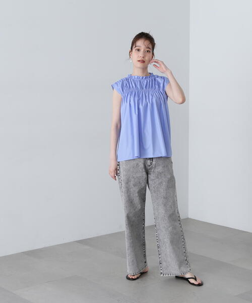 N.（N. Natural Beauty Basic）（エヌエヌナチュラルビューティーベーシック）の「◆シャーリングノースリブラウス（シャツ/ブラウス・レディース・ホワイト/ブルー/グレー・MEDIUM）」の21枚目の写真