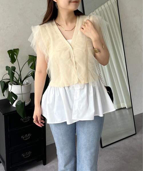 prose verse（プロズヴェール）の「【裾取り外し可能】2wayチュールドッキングペプラムカーディガン（カーディガン/ボレロ・レディース・ベージュ/ブラック・LARGE/MEDIUM）」の3枚目の写真