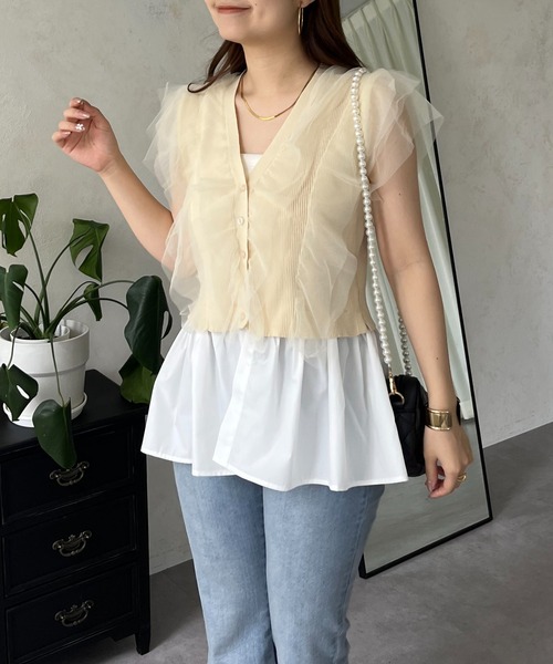 prose verse（プロズヴェール）の「【裾取り外し可能】2wayチュールドッキングペプラムカーディガン（カーディガン/ボレロ・レディース・ベージュ/ブラック・LARGE/MEDIUM）」の4枚目の写真