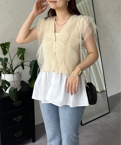 prose verse（プロズヴェール）の「【裾取り外し可能】2wayチュールドッキングペプラムカーディガン（カーディガン/ボレロ・レディース・ベージュ/ブラック・LARGE/MEDIUM）」の5枚目の写真