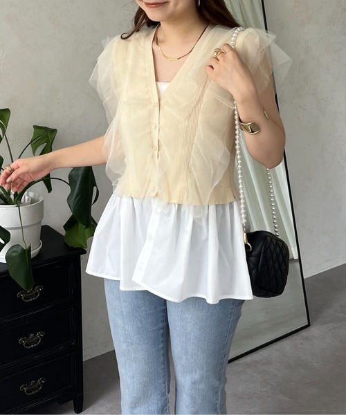 prose verse（プロズヴェール）の「【裾取り外し可能】2wayチュールドッキングペプラムカーディガン（カーディガン/ボレロ・レディース・ベージュ/ブラック・LARGE/MEDIUM）」の7枚目の写真