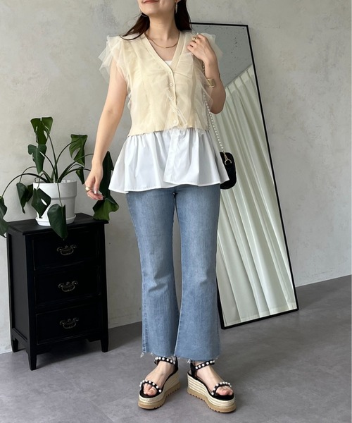 prose verse（プロズヴェール）の「【裾取り外し可能】2wayチュールドッキングペプラムカーディガン（カーディガン/ボレロ・レディース・ベージュ/ブラック・LARGE/MEDIUM）」の8枚目の写真