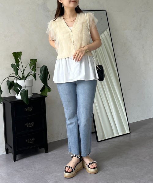 prose verse（プロズヴェール）の「【裾取り外し可能】2wayチュールドッキングペプラムカーディガン（カーディガン/ボレロ・レディース・ベージュ/ブラック・LARGE/MEDIUM）」の9枚目の写真