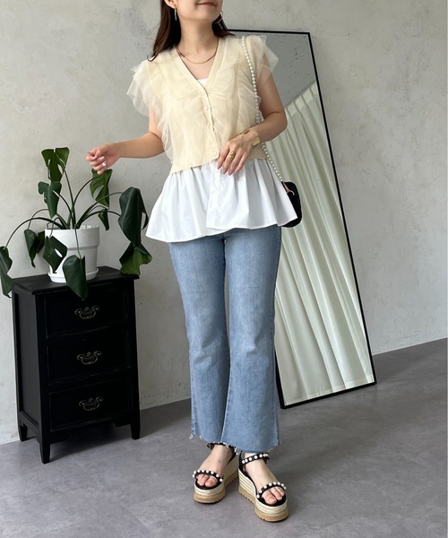 prose verse（プロズヴェール）の「【裾取り外し可能】2wayチュールドッキングペプラムカーディガン（カーディガン/ボレロ・レディース・ベージュ/ブラック・LARGE/MEDIUM）」の10枚目の写真