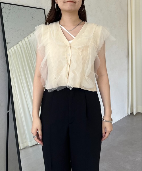 prose verse（プロズヴェール）の「【裾取り外し可能】2wayチュールドッキングペプラムカーディガン（カーディガン/ボレロ・レディース・ベージュ/ブラック・LARGE/MEDIUM）」の12枚目の写真