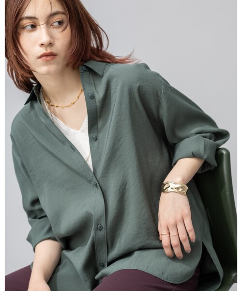 INDIVI（インディヴィ）の「【洗える】大人シアーオーバーシャツ（シャツ/ブラウス・レディース・ライトベージュ/ブラック/ボルドー/モスグリーン・05/38/34/19/15 /13）」の3枚目の写真