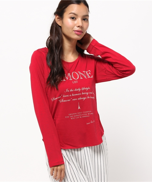 SIMONE LIST(シモーヌリスト)の「C/R長袖プリントTシャツ(Tシャツ/カットソー・レディース・レッド/アイボリー/ブラック・38)」の3枚目の写真