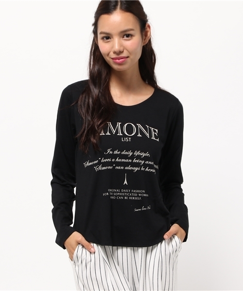 SIMONE LIST(シモーヌリスト)の「C/R長袖プリントTシャツ(Tシャツ/カットソー・レディース・レッド/アイボリー/ブラック・38)」の1枚目の写真