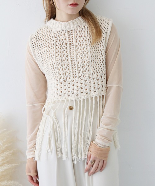 CLEIO（クレイオ）の「【CLEIO】フリンジショートベスト FRINGE SHORT VEST/986-12602（ベスト・レディース・アイボリー/ライトベージュ/チャコールグレー・FREE）」の18枚目の写真