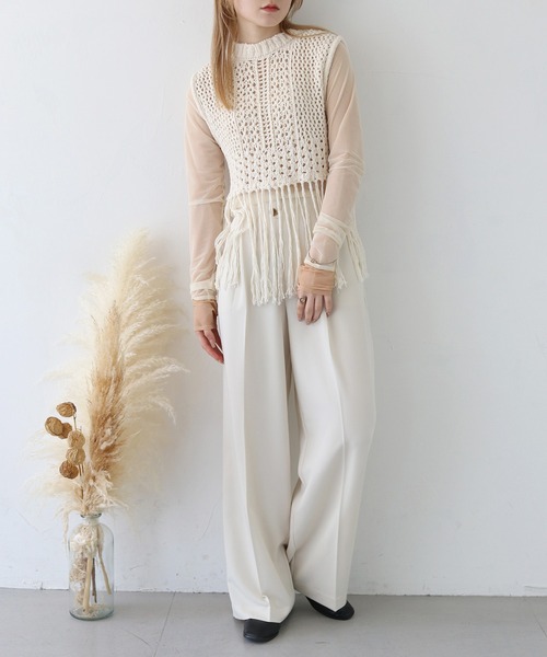 CLEIO（クレイオ）の「【CLEIO】フリンジショートベスト FRINGE SHORT VEST/986-12602（ベスト・レディース・アイボリー/ライトベージュ/チャコールグレー・FREE）」の19枚目の写真