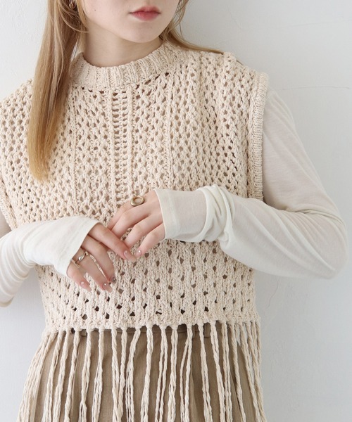 CLEIO（クレイオ）の「【CLEIO】フリンジショートベスト FRINGE SHORT VEST/986-12602（ベスト・レディース・アイボリー/ライトベージュ/チャコールグレー・FREE）」の15枚目の写真