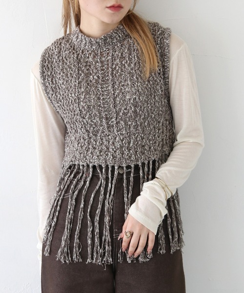 CLEIO（クレイオ）の「【CLEIO】フリンジショートベスト FRINGE SHORT VEST/986-12602（ベスト・レディース・アイボリー/ライトベージュ/チャコールグレー・FREE）」の12枚目の写真