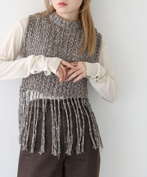 CLEIO（クレイオ）の「【CLEIO】フリンジショートベスト FRINGE SHORT VEST/986-12602（ベスト・レディース・アイボリー/ライトベージュ/チャコールグレー・FREE）」の13枚目の写真