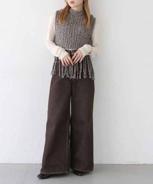 CLEIO（クレイオ）の「【CLEIO】フリンジショートベスト FRINGE SHORT VEST/986-12602（ベスト・レディース・アイボリー/ライトベージュ/チャコールグレー・FREE）」の14枚目の写真