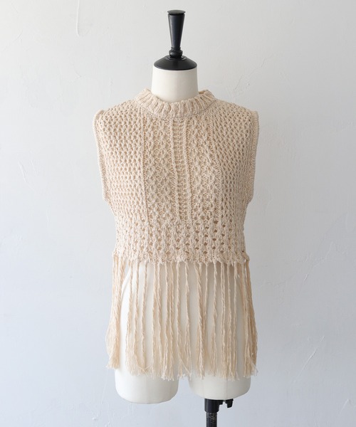 CLEIO（クレイオ）の「【CLEIO】フリンジショートベスト FRINGE SHORT VEST/986-12602（ベスト・レディース・アイボリー/ライトベージュ/チャコールグレー・FREE）」の7枚目の写真