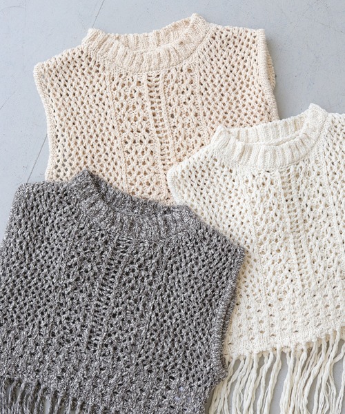 CLEIO（クレイオ）の「【CLEIO】フリンジショートベスト FRINGE SHORT VEST/986-12602（ベスト・レディース・アイボリー/ライトベージュ/チャコールグレー・FREE）」の11枚目の写真