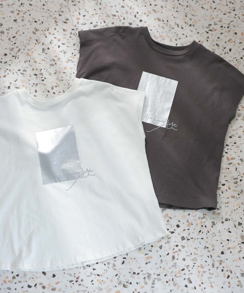 Doula Doula（ドゥーラドゥーラ）の「シルバー箔プリントフレンチスリーブTシャツ（Tシャツ/カットソー・レディース・ホワイト/チャコール・FREE）」の19枚目の写真