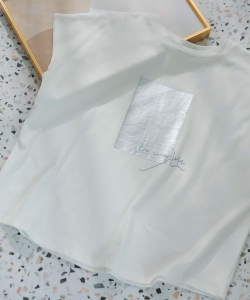 Doula Doula（ドゥーラドゥーラ）の「シルバー箔プリントフレンチスリーブTシャツ（Tシャツ/カットソー・レディース・ホワイト/チャコール・FREE）」の21枚目の写真